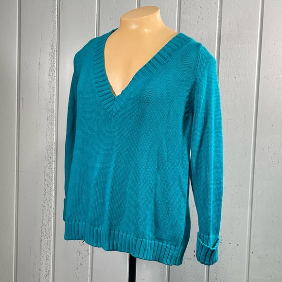 Lane Bryant Woman’s Turquoise Knitted V-Neck Sweater Sz 26-28 - Picture 4 of 10